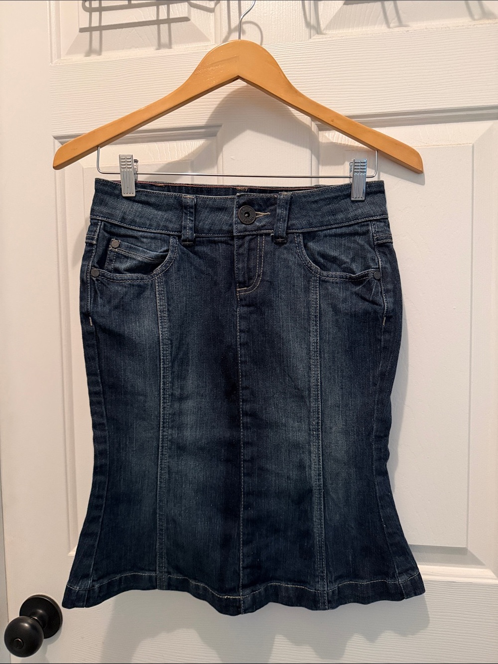 DKNY Dark Blue Denim Flare Skirt